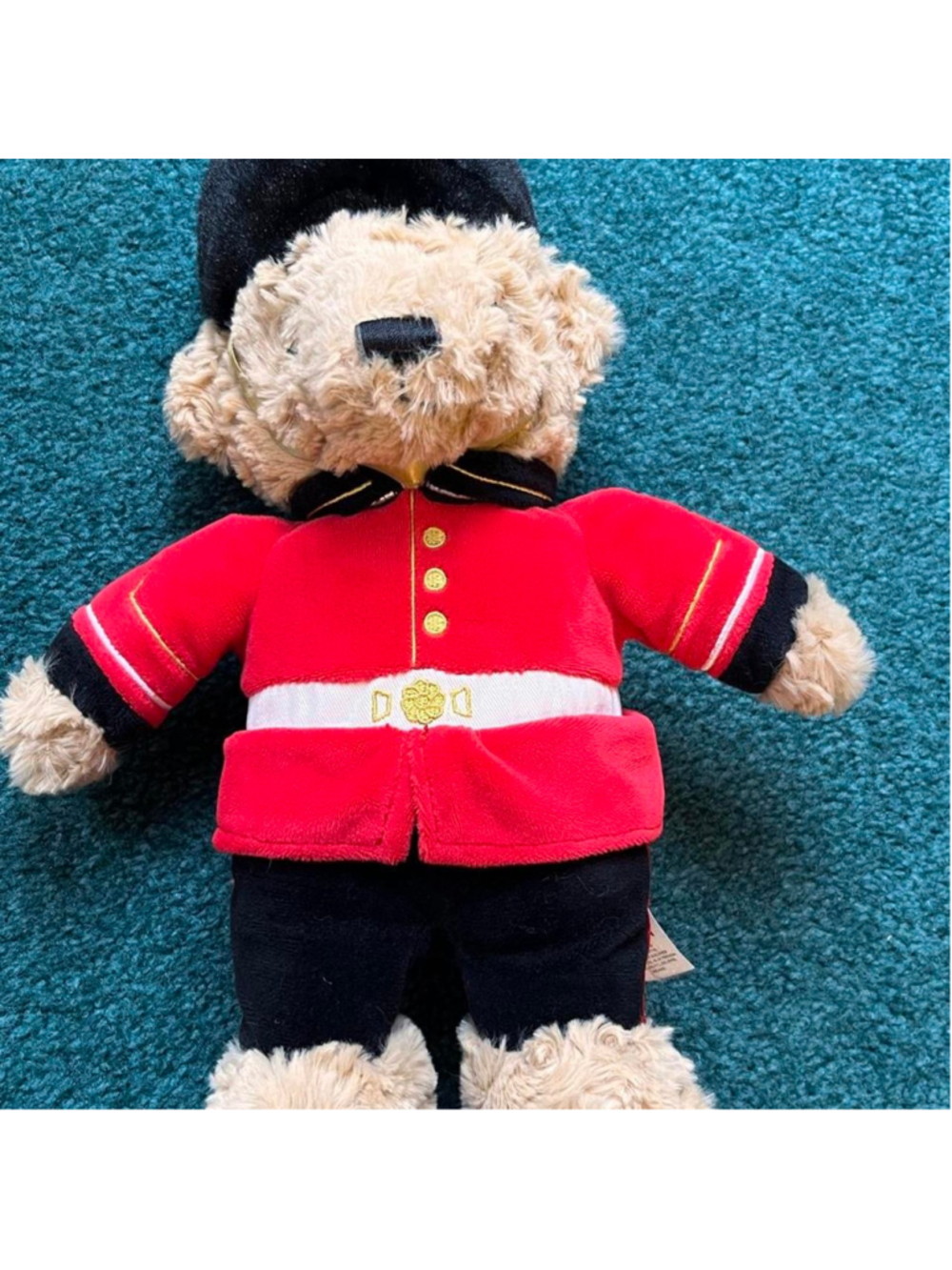Windsor Castle Teddy Bear in red uniform with black trim and white belt #windsor